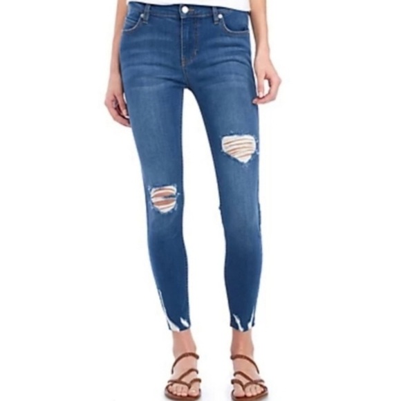 Free People - Shark Bite Raw-Hem Ripped Crop Skinny Jeans in Blue - Picture 3 of 15
